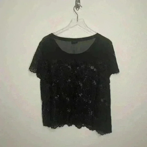 Torrid Black Chiffon Sheer Lace Crop Crew Neck Top 1 1X 14/16 - Picture 4 of 4